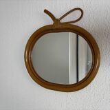 Vintage mirror 1960 apple rattan wicker bamboo - 32 x 33 cm