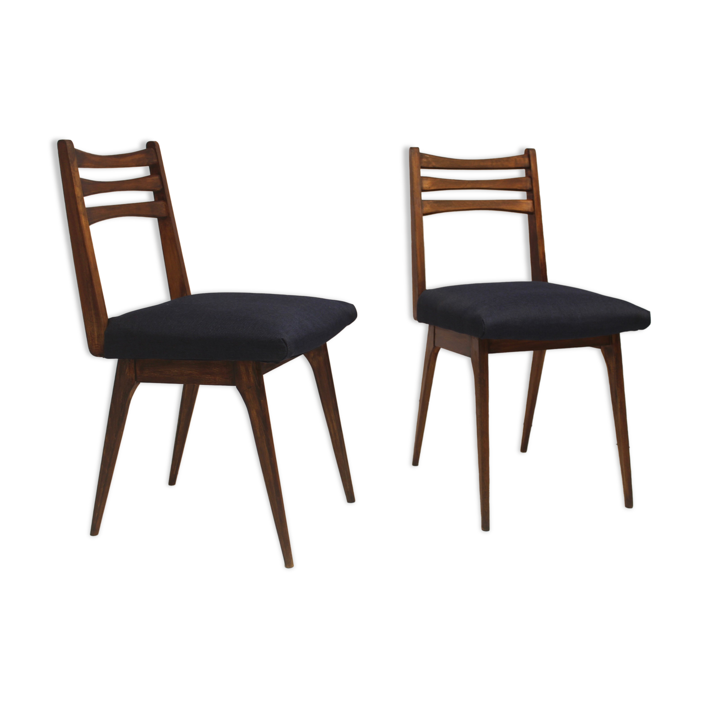 Pair of Scandinavian chairs seated night blue fabric restored, year 60.