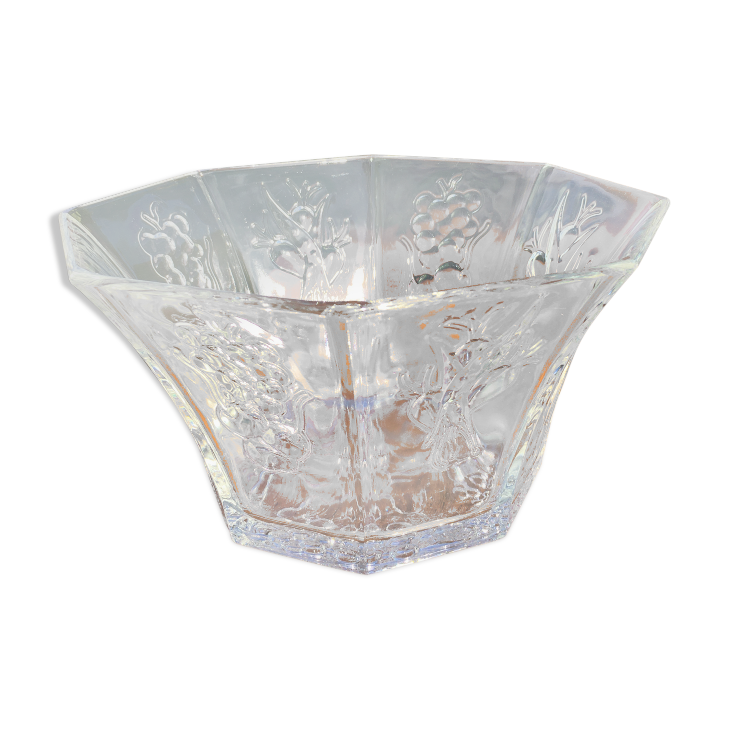Octagonal vintage glass salad bowl