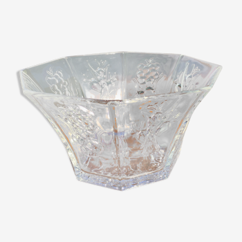 Octagonal vintage glass salad bowl