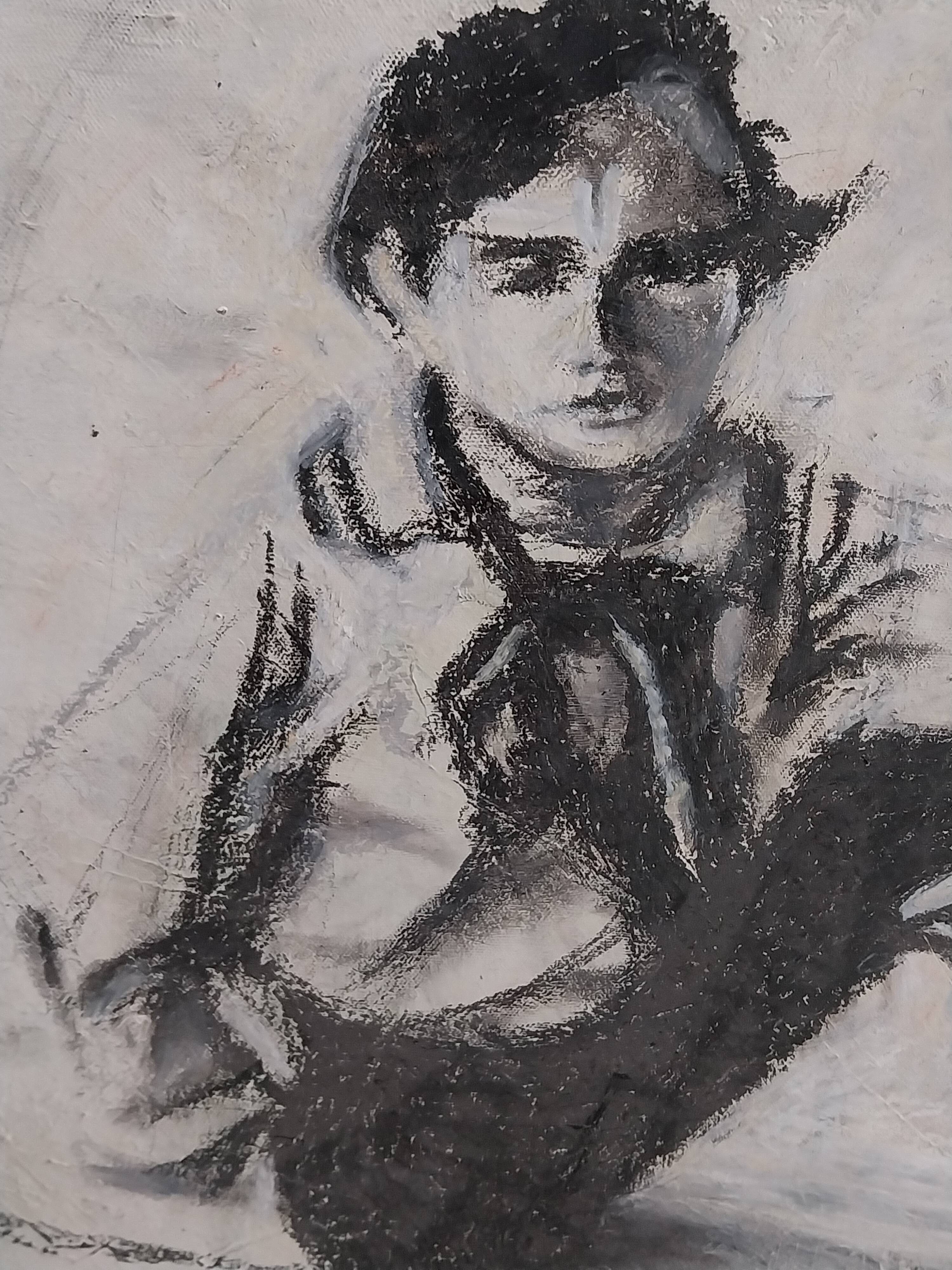 Tableau moderne noir et blanc figurant un homme
