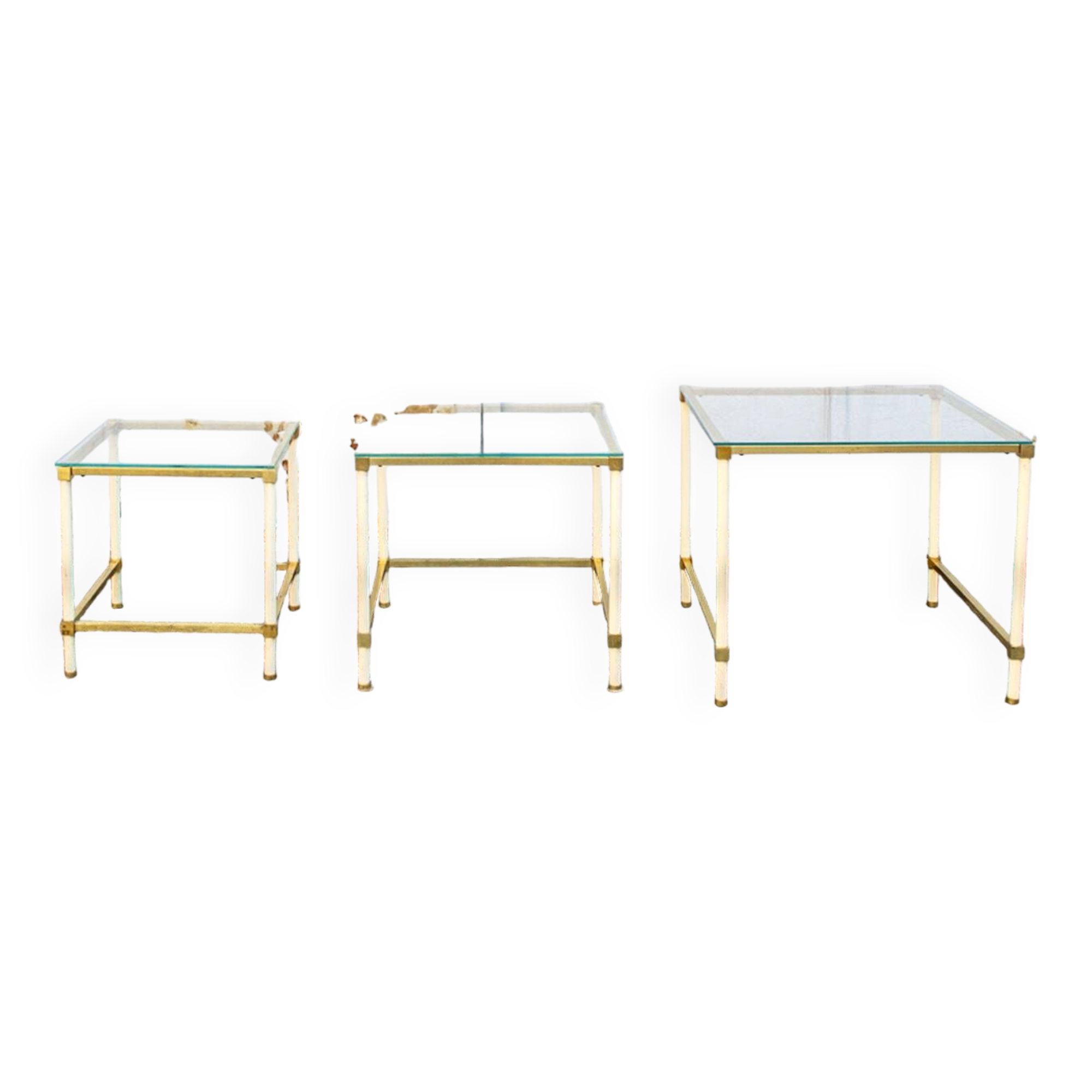 Tavolini da caffè ad incastro in ottone e vetro, Italia, anni '70