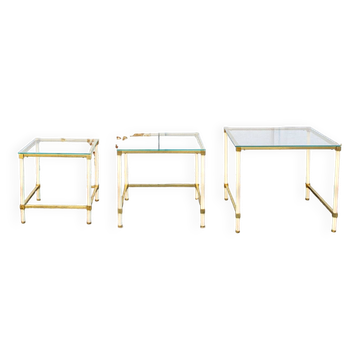 Tables basses en laiton et verre, Italie, 1970