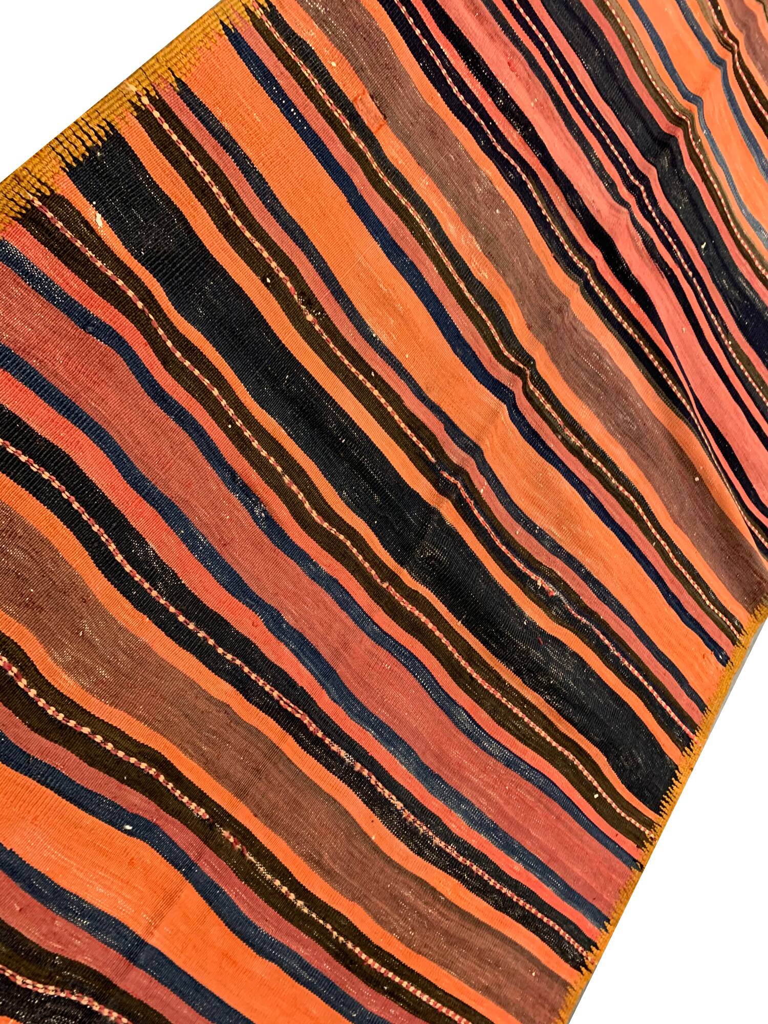 1960s Anatolian Kilim Runner, Striped Handwoven Wool Rug 125 x 363 cm