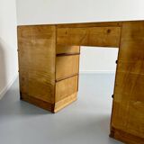 Old beech desk in art deco style with drawer, vintage 60s