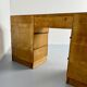 Old beech desk in art deco style with drawer, vintage 60s