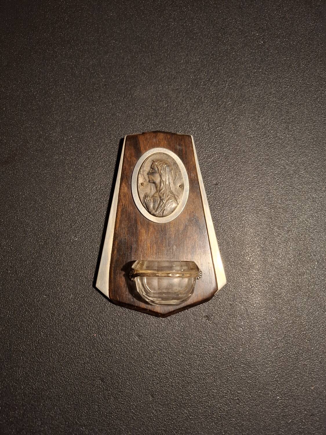 Antique Art Deco holy water font in rosewood