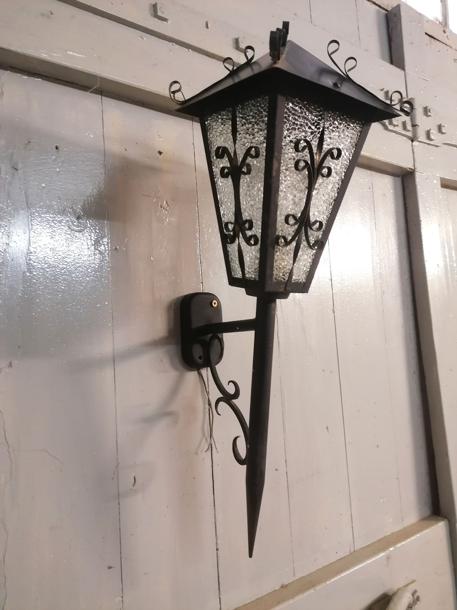 Great Applic Flambeau / Lantern Wrought Iron - Frosted Glass - 1st Half 20th Century