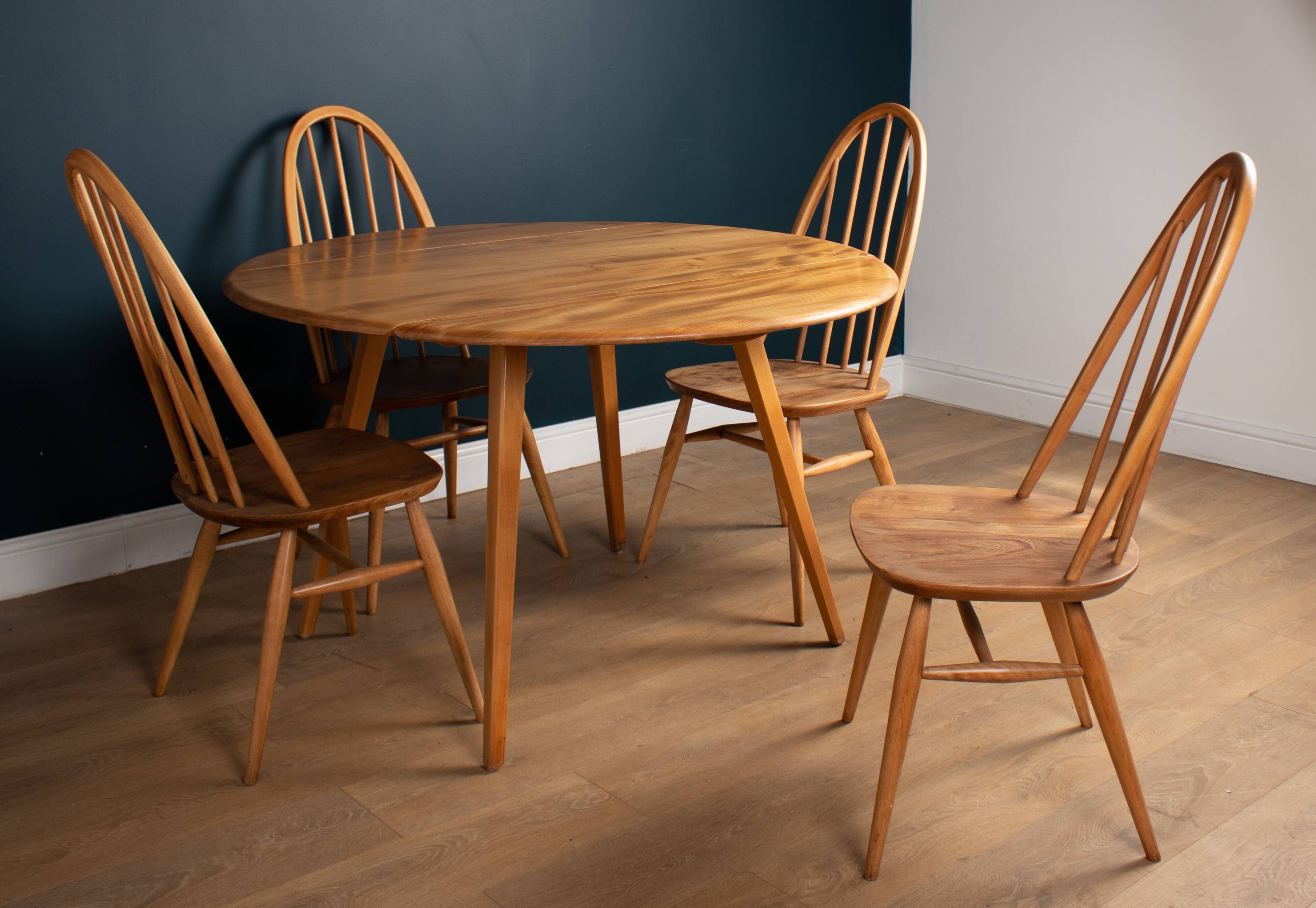 Restored Vintage Retro Ercol 1960s 384 Round Dining Table & 4 370 Windsor Arm Chairs Regular price