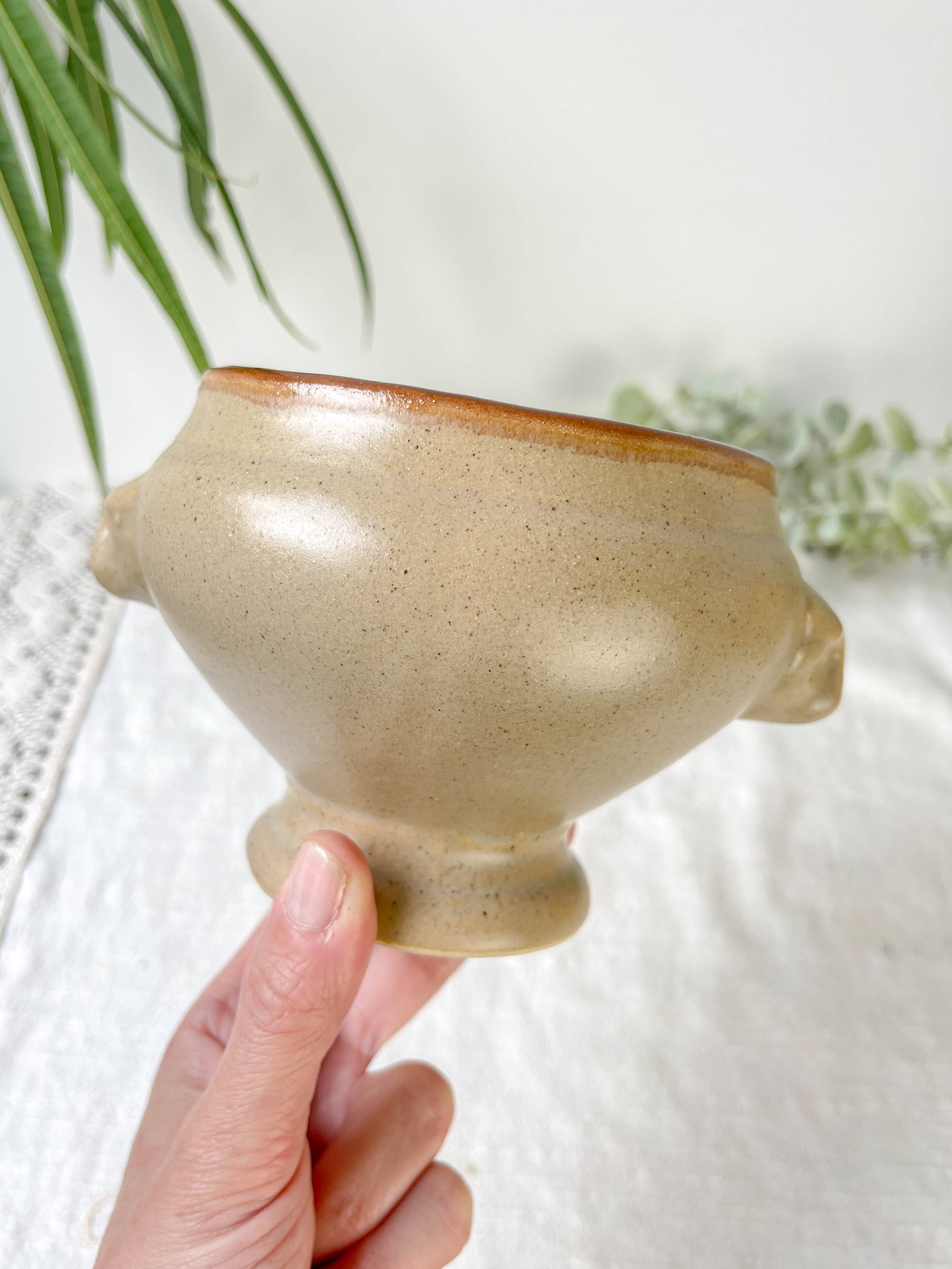 6 Vintage Emile Henry Ceramic Lion Head Onion Soup Bowls