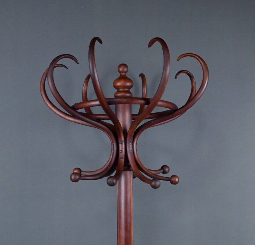 Large curved beech coat rack in the Thonet style – early 20th century