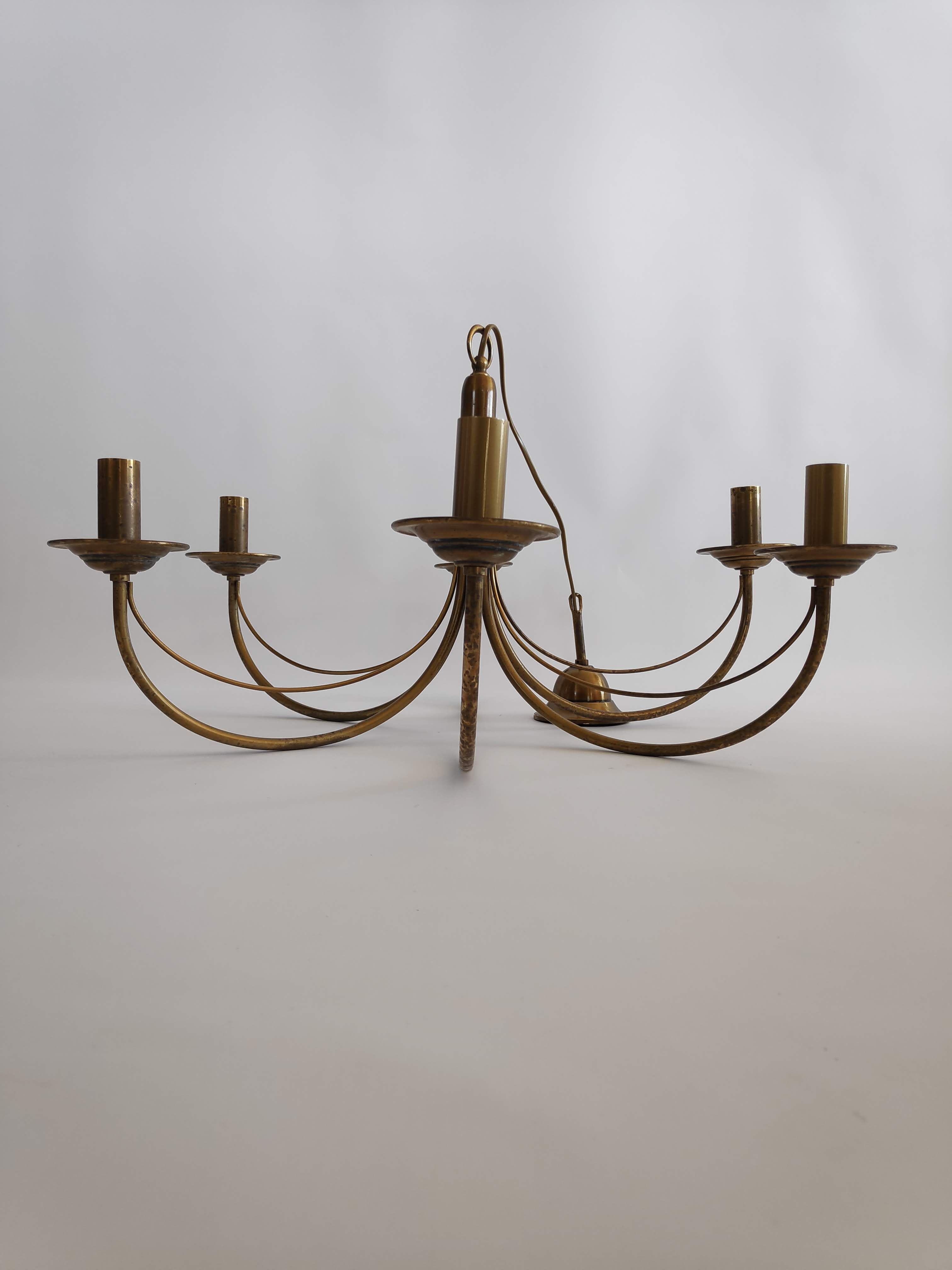 Chandelier in patinated brass of the years 70