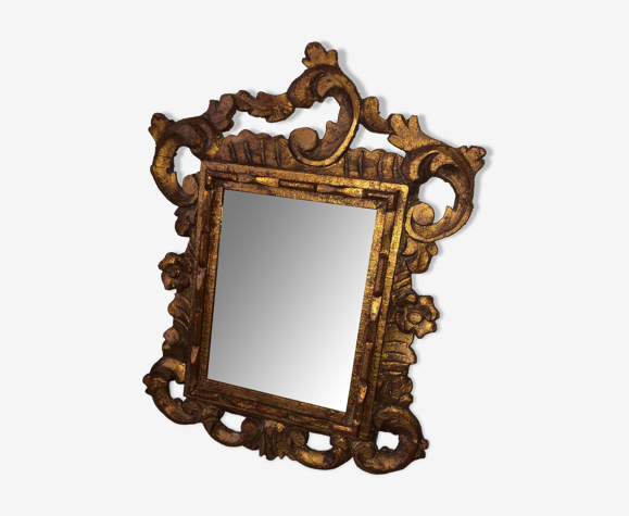 Miroir doré en bois ancien vintage 33x43cm