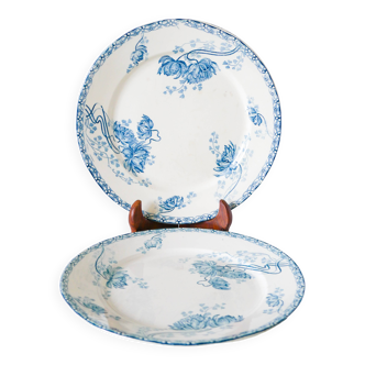 paire d'assiettes plates en Terre de Fer Sarreguemines, modèle Royat XIXème