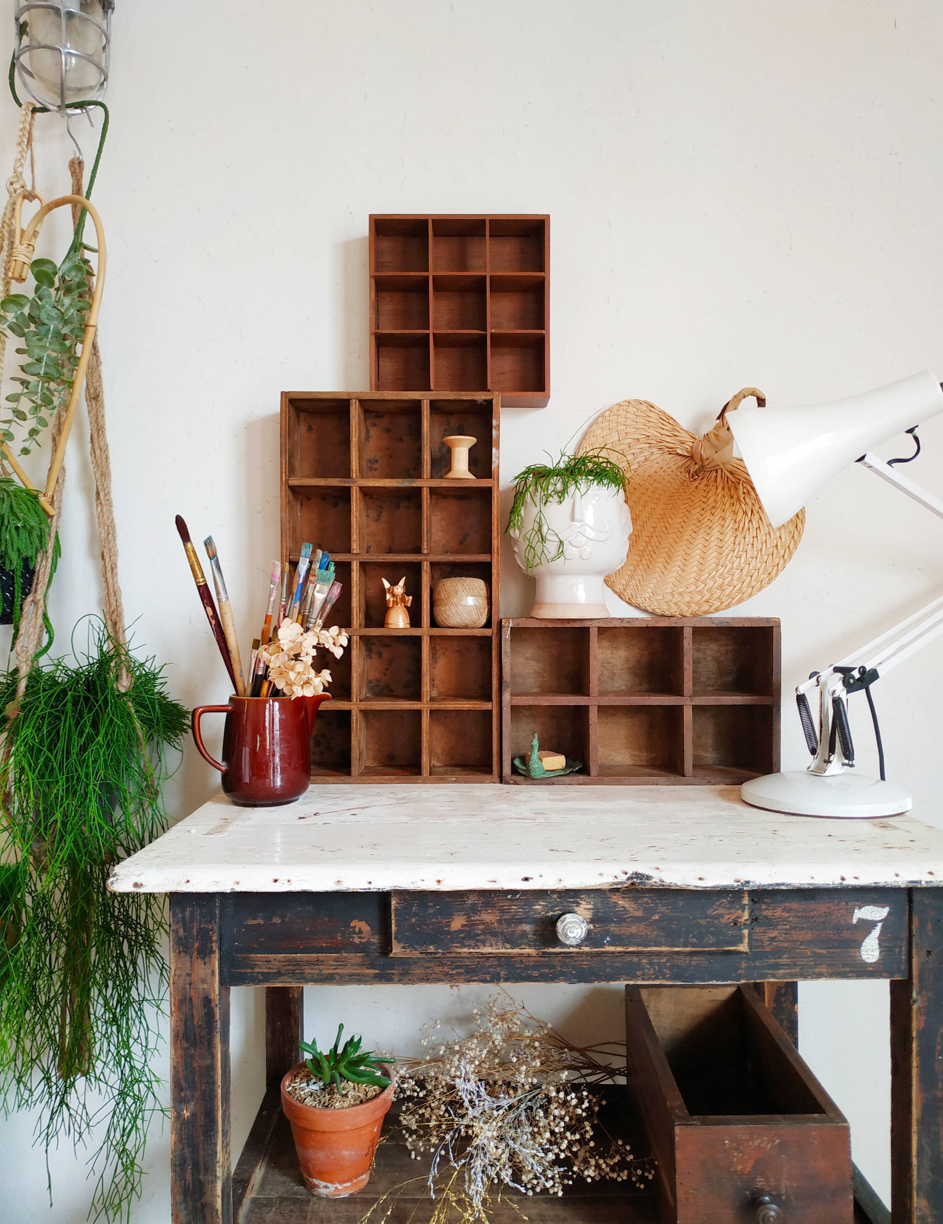 Industrial shelf, antique workshop wooden locker