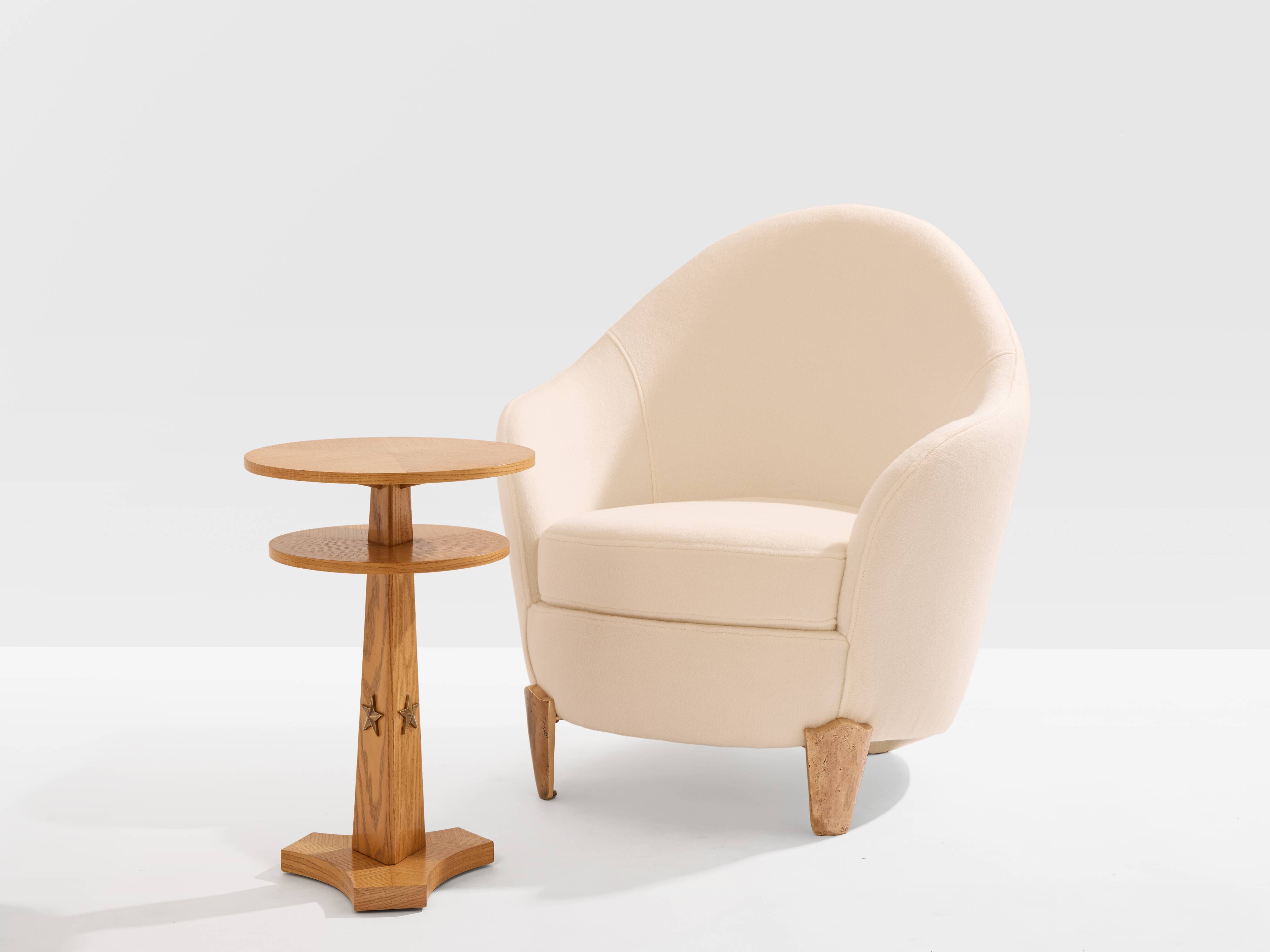 André Arbus table d'appoint en frêne et laiton vers 1940