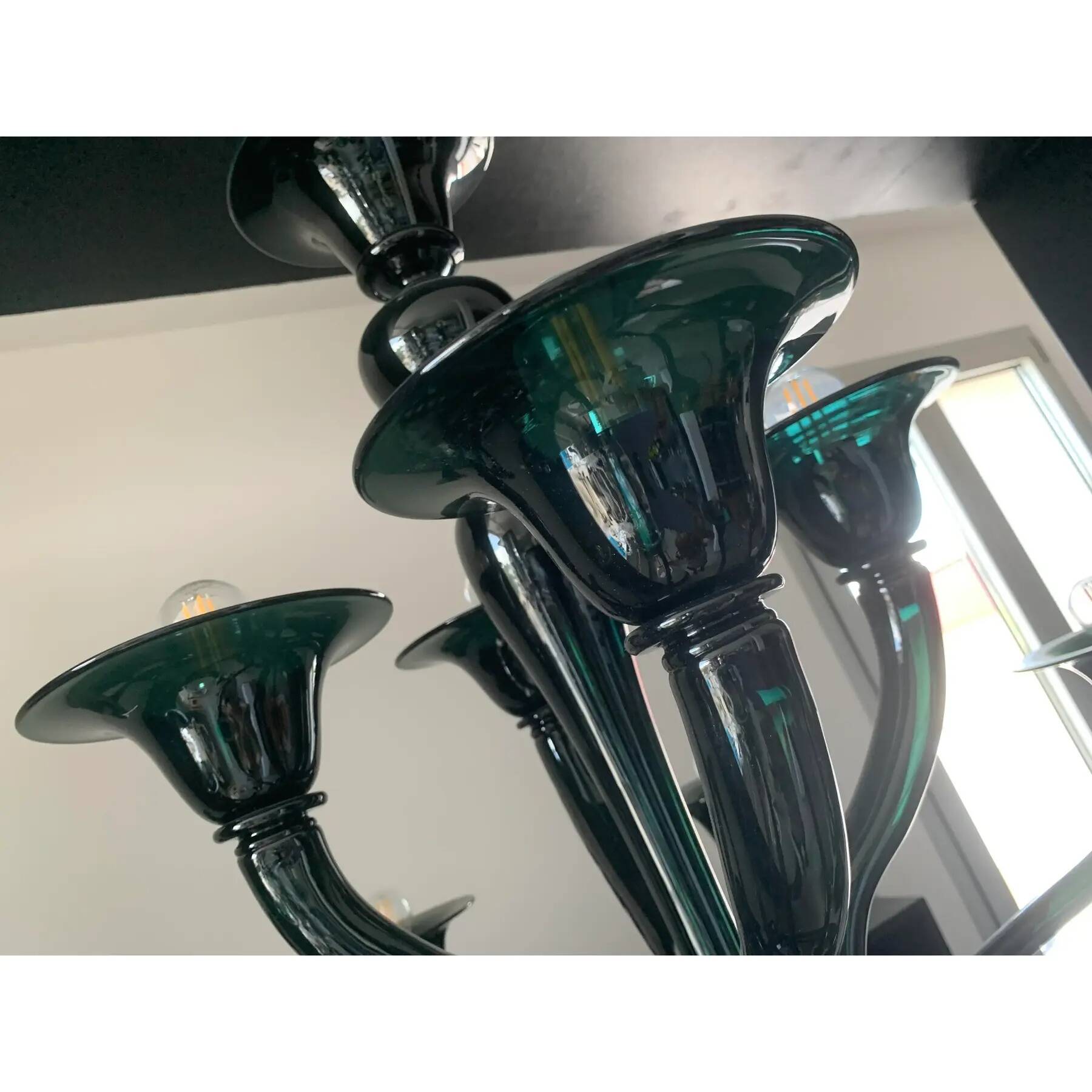 Translucent Green-Bottle Glass Chandelier, Contemporary Murano Style