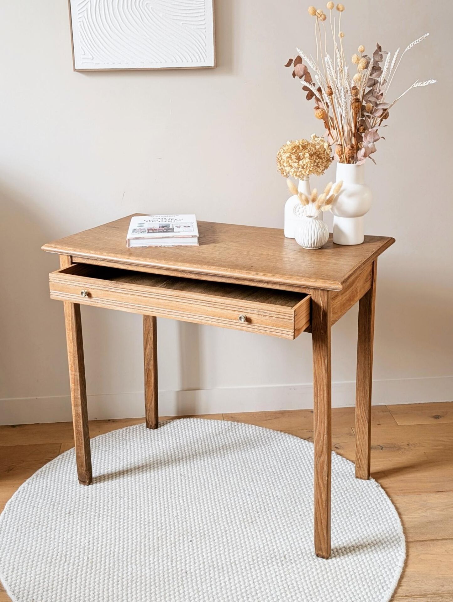 Table bureau console chêne massif 