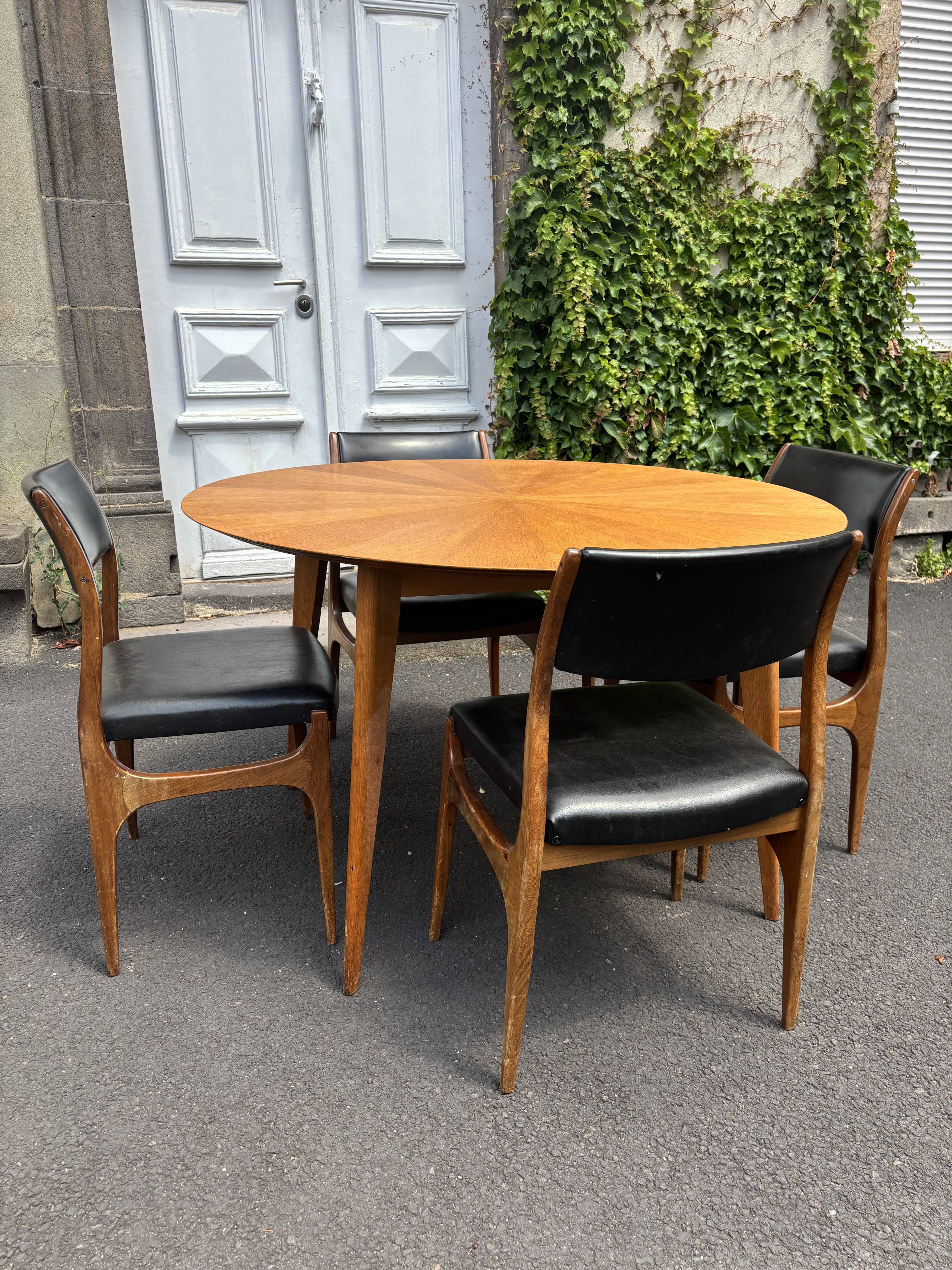 Vintage 1960s round wooden dining table