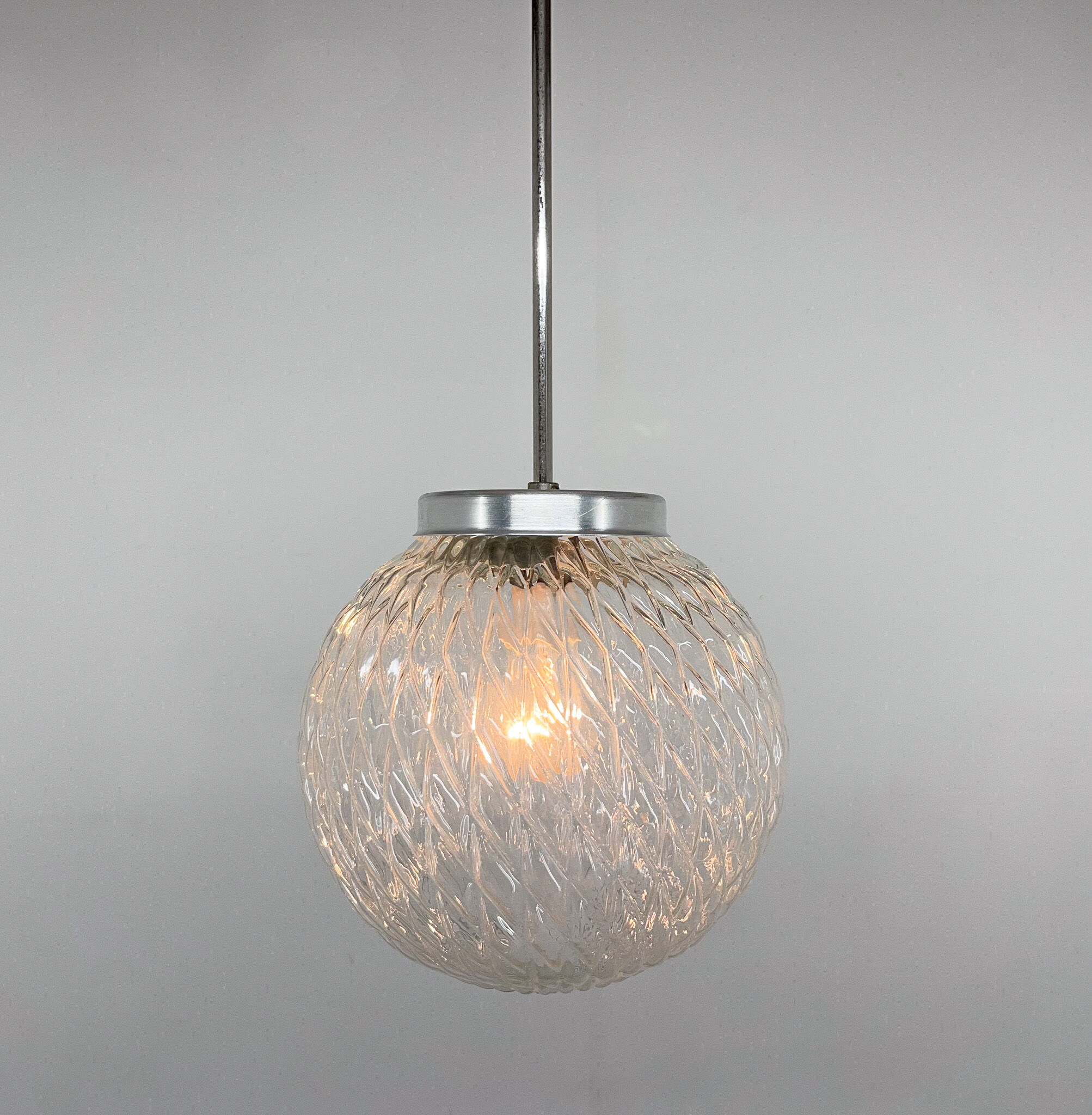 Mid-century clear glass ball pendant light, Czechoslovakia