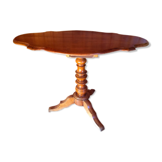 Antique furniture table 19th pedestal table oval tripod shape violin walnut solid provincial crafts