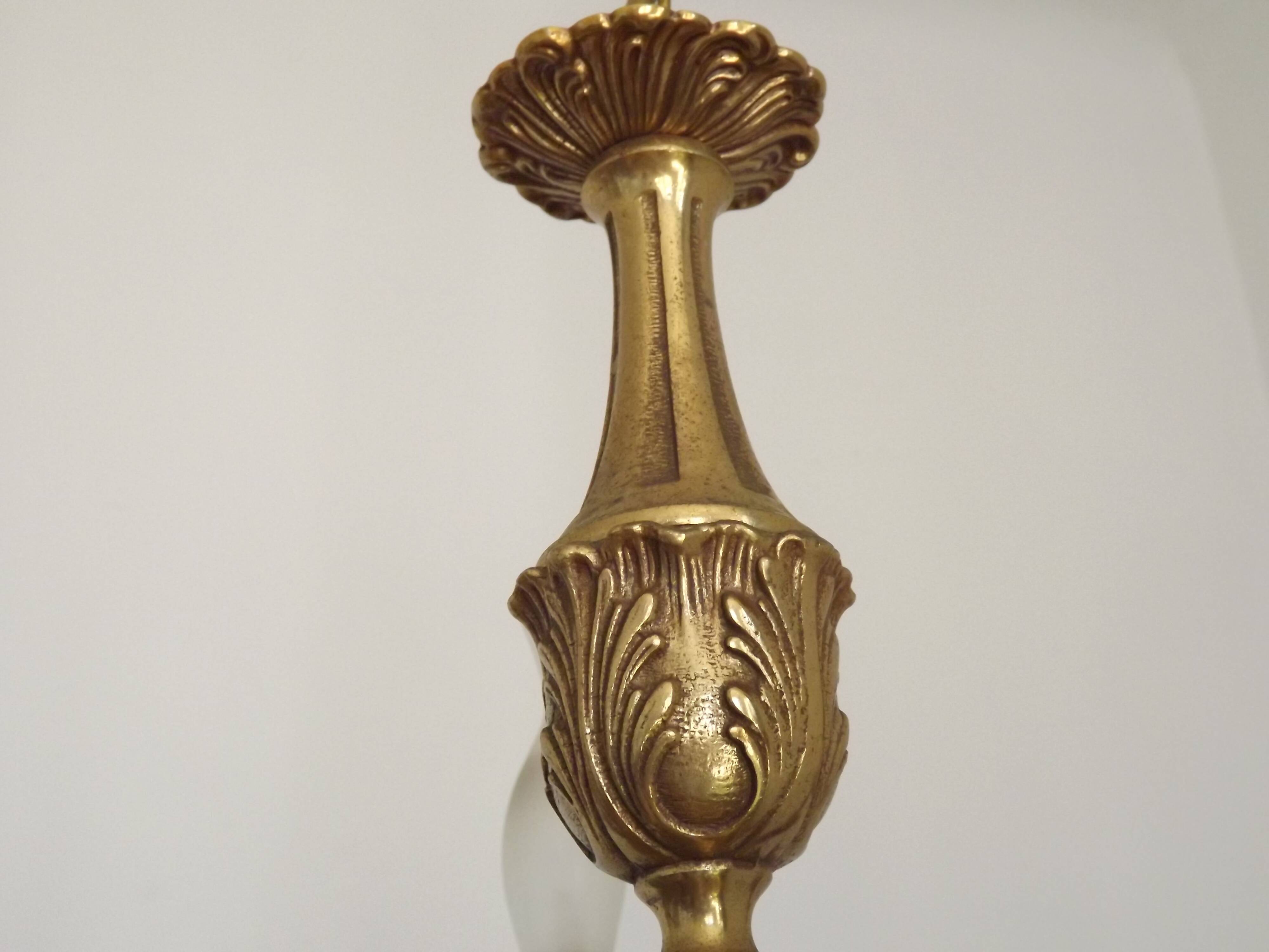 French Vintage Mid Century Bronze 5 Light Traditional Style Chandelier