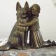 French Art Deco Table Lamp – Kneeling Girl with Dog & Clichy Glass Shade