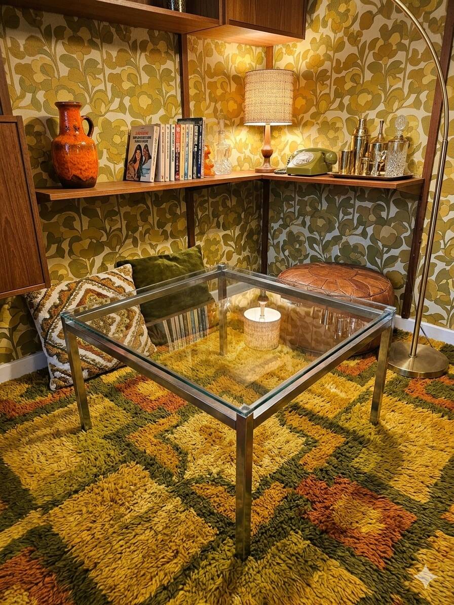 Chrome metal coffee table with a glass top from the 1970s.