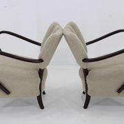 1930s Pair of Jindrich Halabala Art Deco H-237 Armchairs in Bouclé, Restored