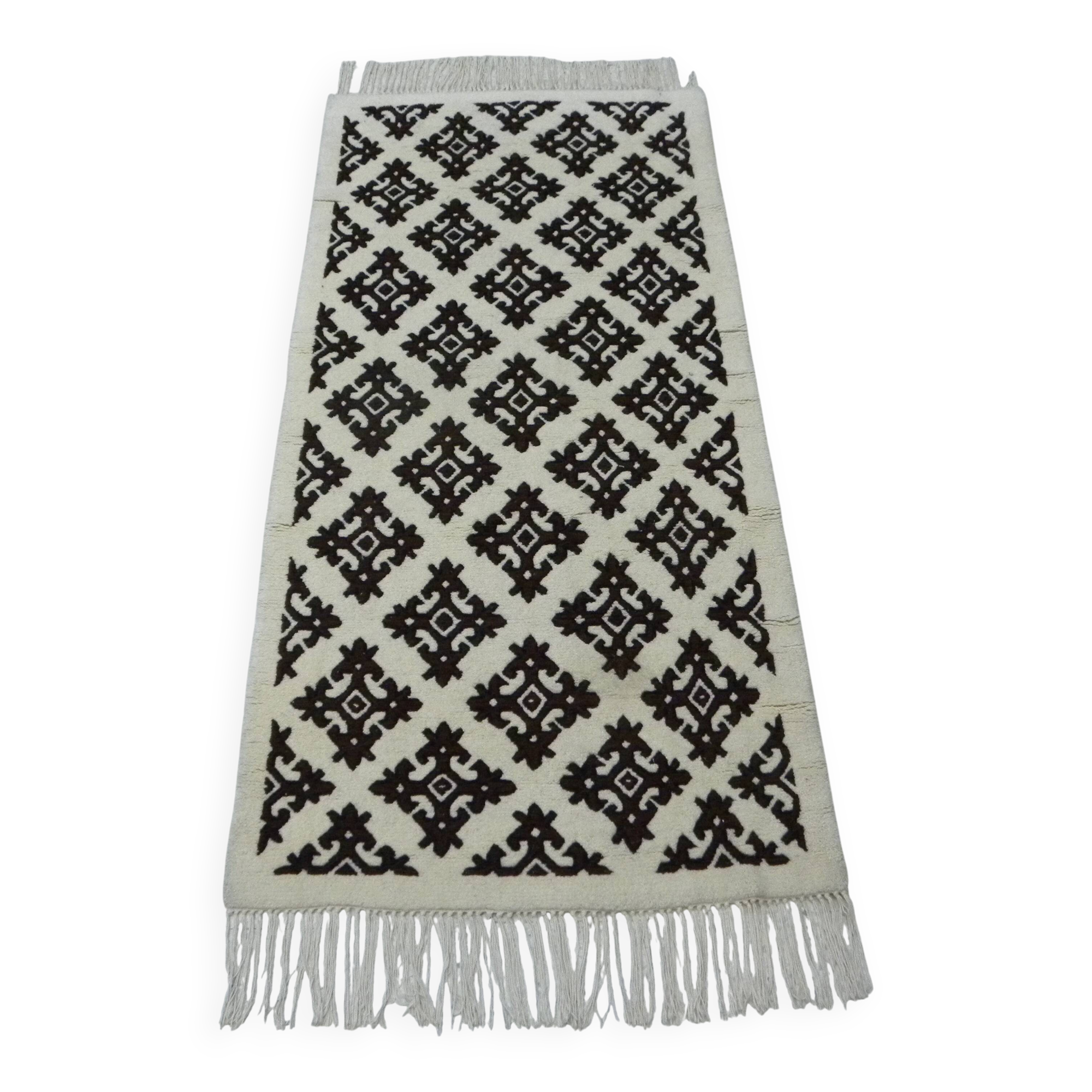 Large Berber Wool Runner – Black & Ecru Hallway Rug