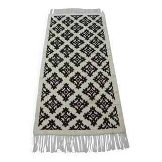 Large Berber Wool Runner – Black & Ecru Hallway Rug