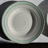 Set of 8 antique turquoise deep plates with a gold rim D22.5