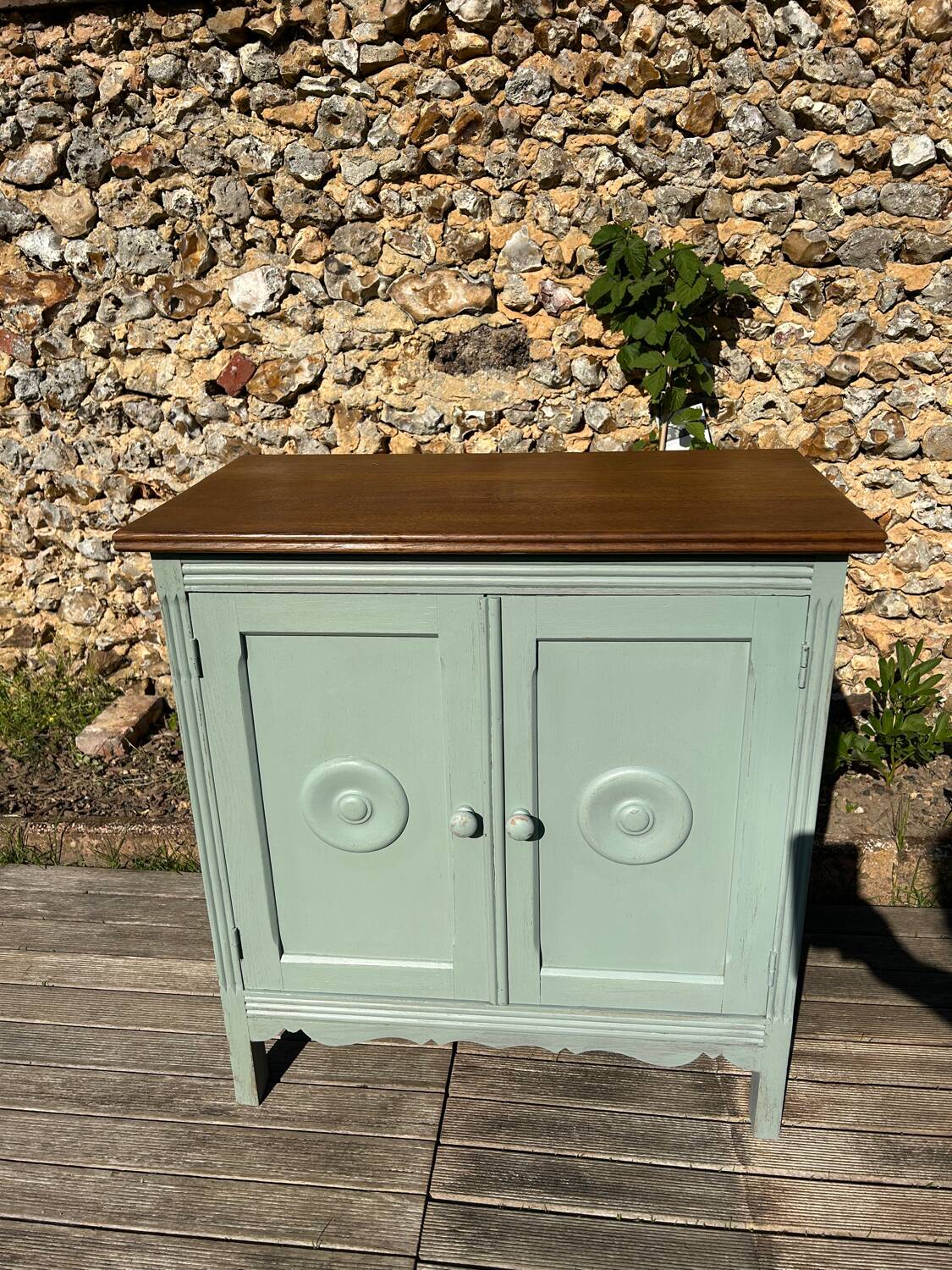 Small Parisian vintage sage green sideboard