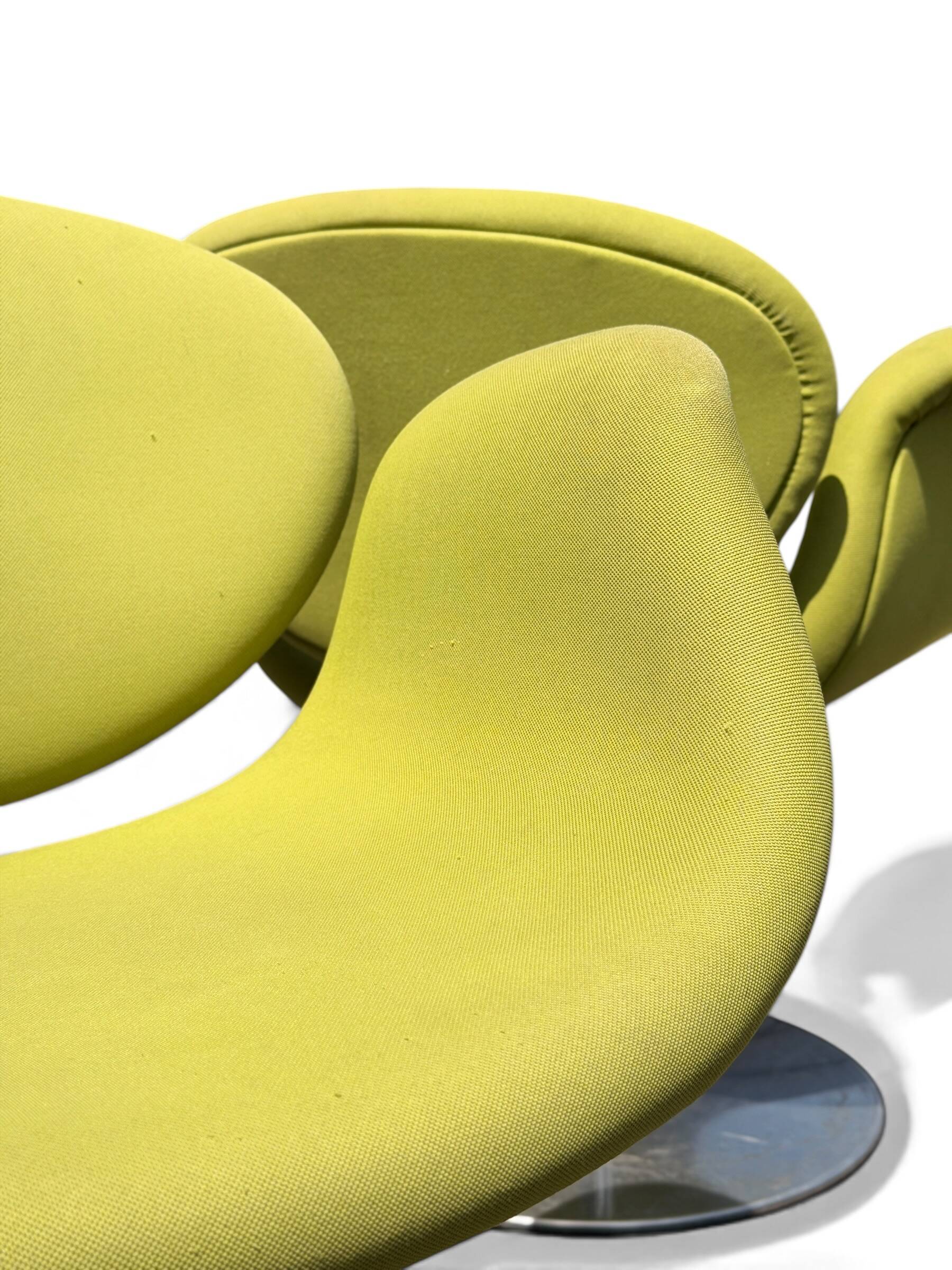Pair of Little Tulip armchairs by Pierre Paulin for Artifort in green fabric.