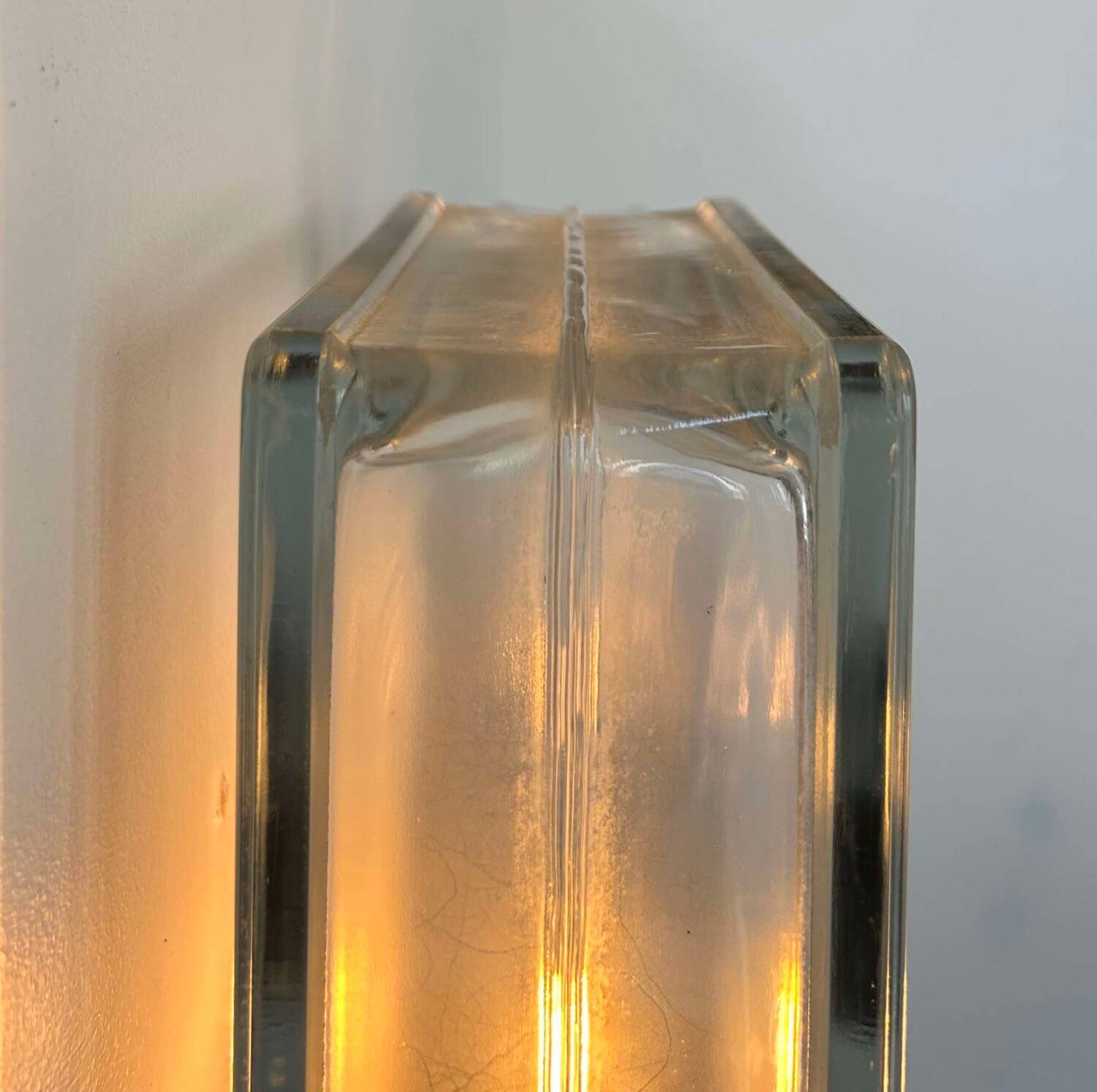 Pair of vintage wall lights, glass and black metal, Italy 1980