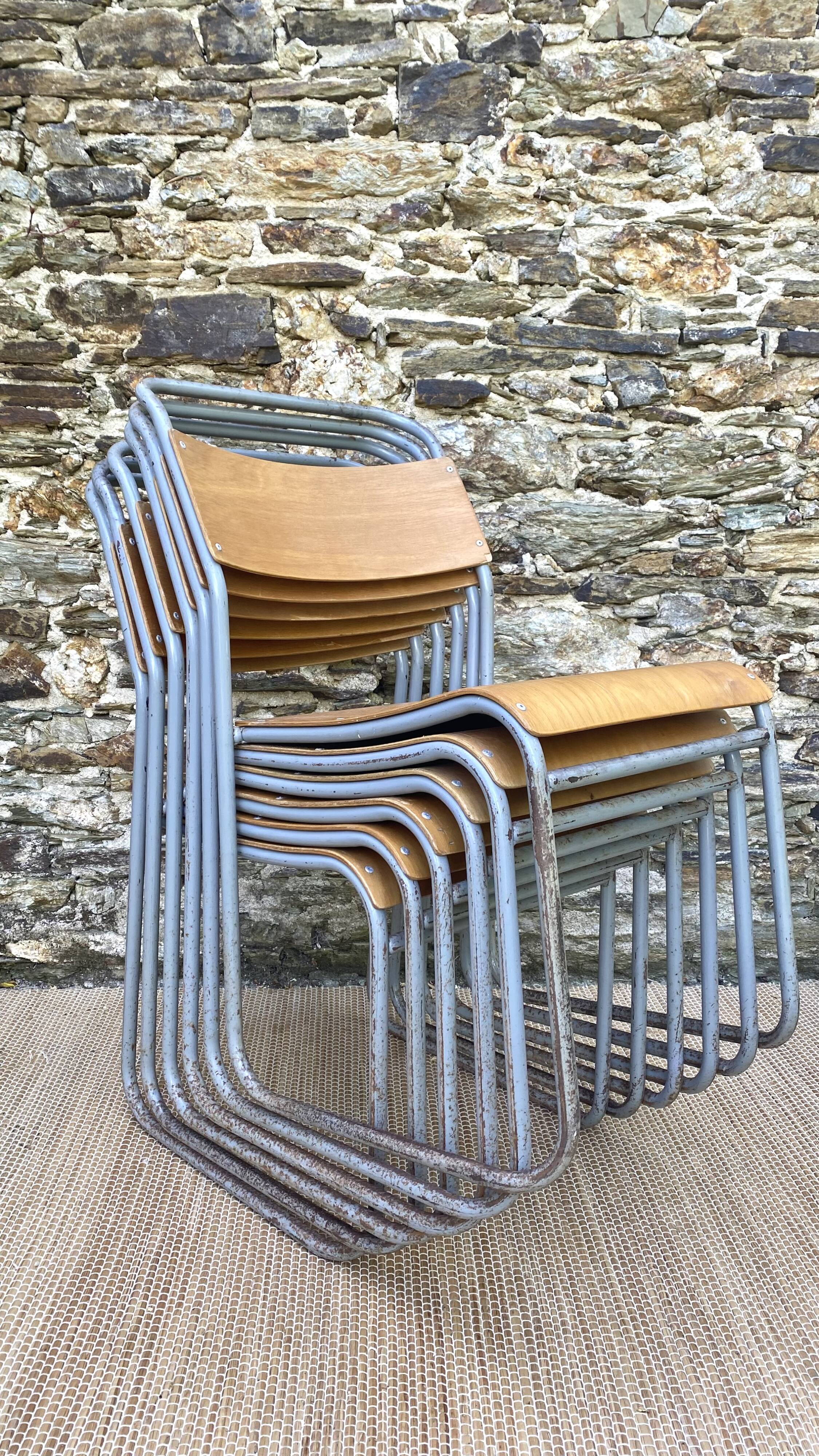 Remploy English industrial sled chairs from the 50s and 60s