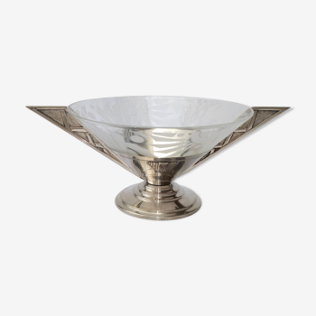 coupe verre décor sablé-métal argenté art déco années 30