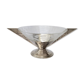 coupe verre décor sablé-métal argenté art déco années 30