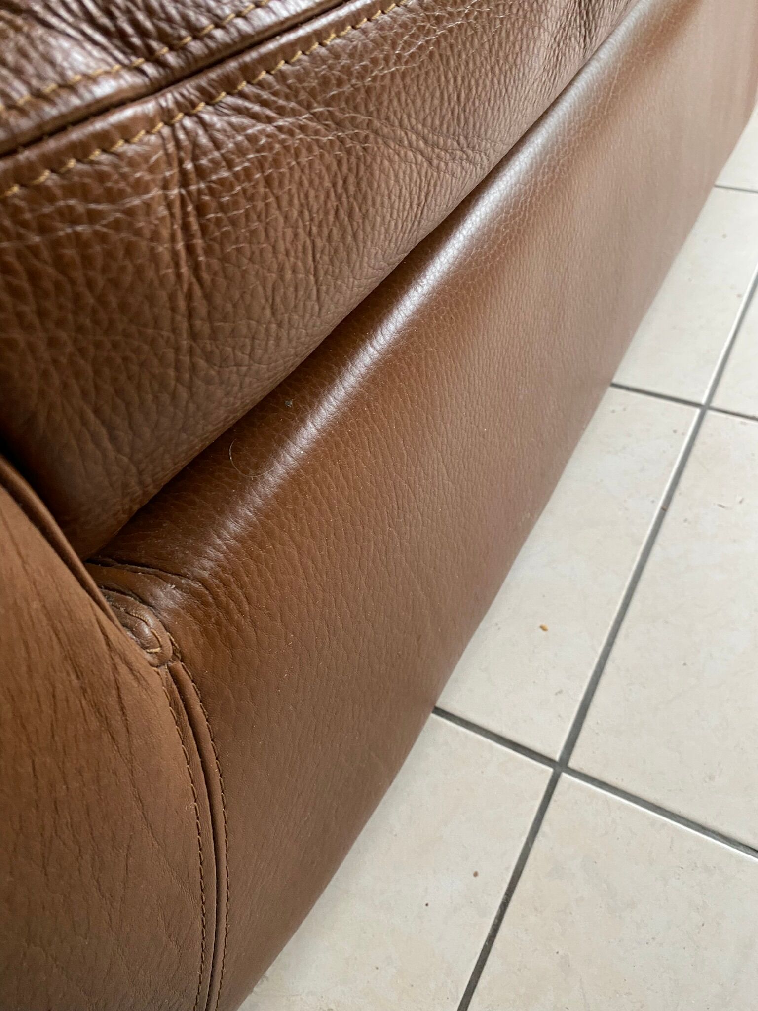 Vintage leather sofa 2 seater convertible caramel color