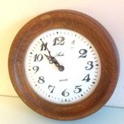 Old round wooden clock, vintage 70