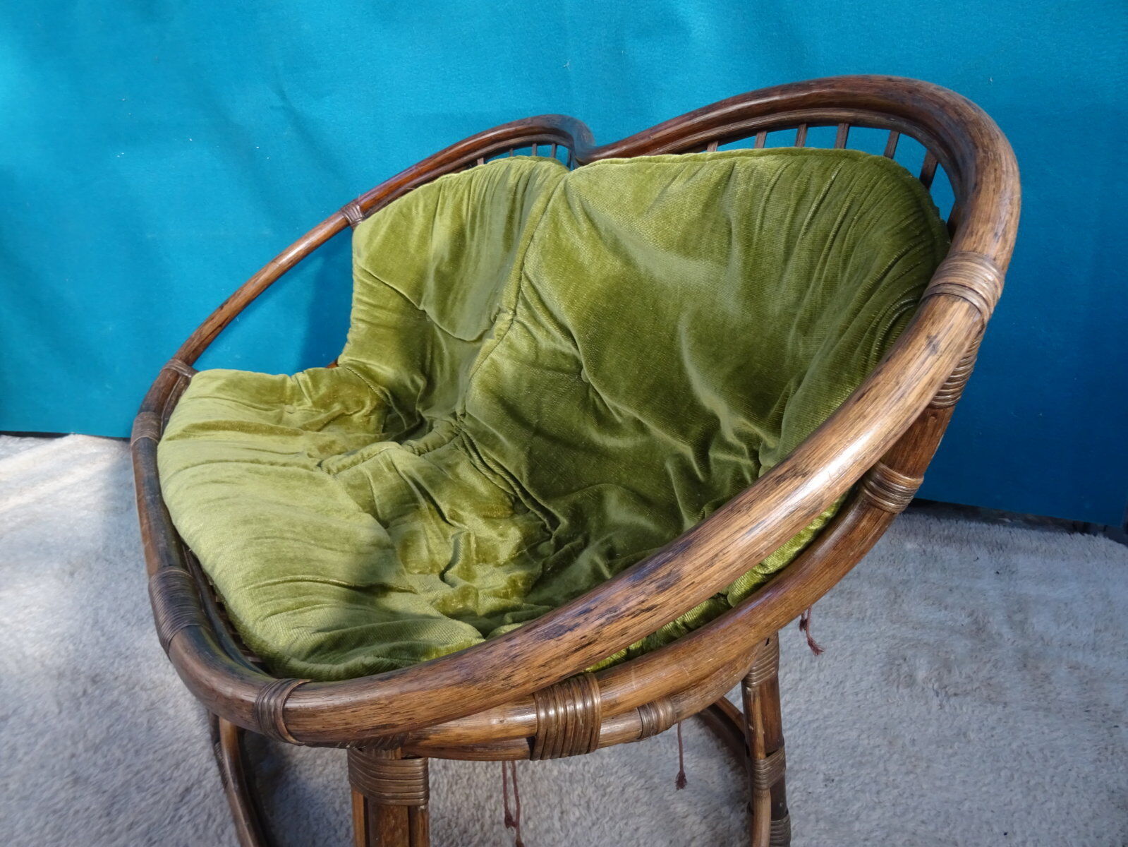 Vintage rattan bench 70s