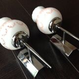 Pair of white opaline and chromed metal / vintage wall lamp 60s-70s