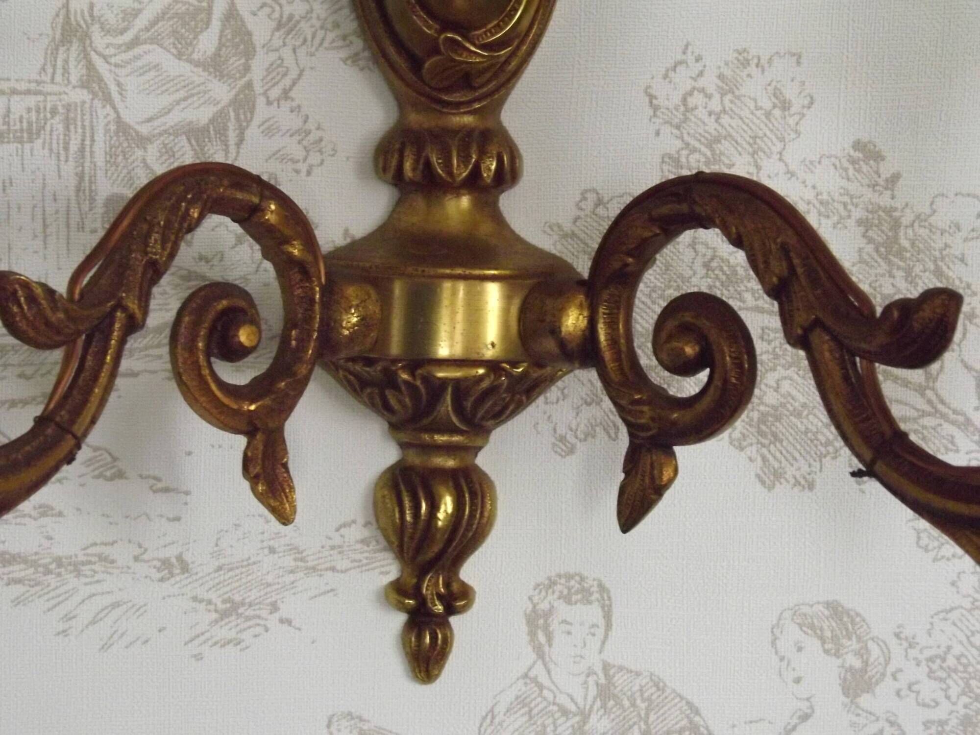 Pair Vintage French Traditional Style Bronze Mid Century Wall Lights 5345