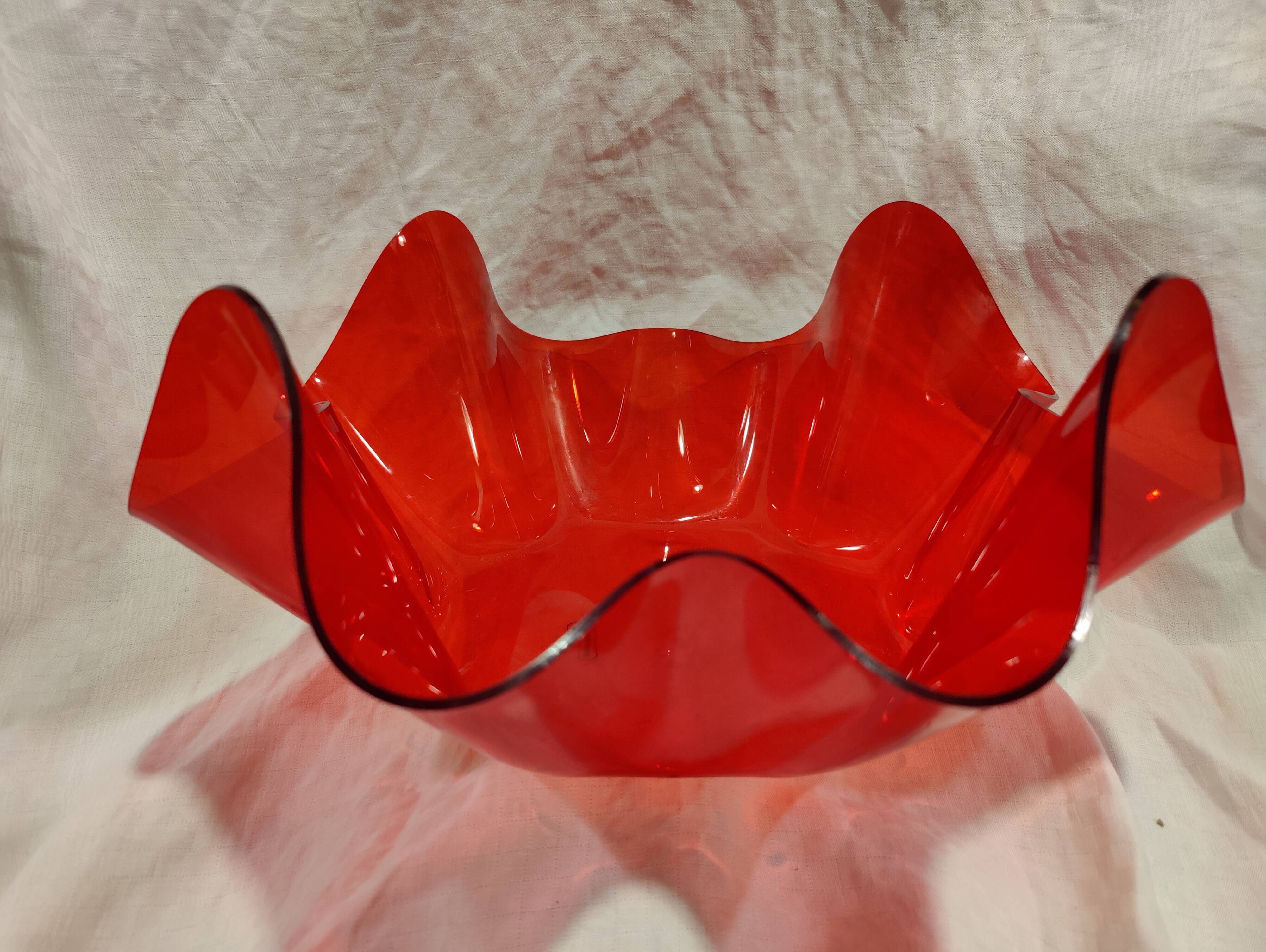 Red plexiglass fruit basket from the 70s