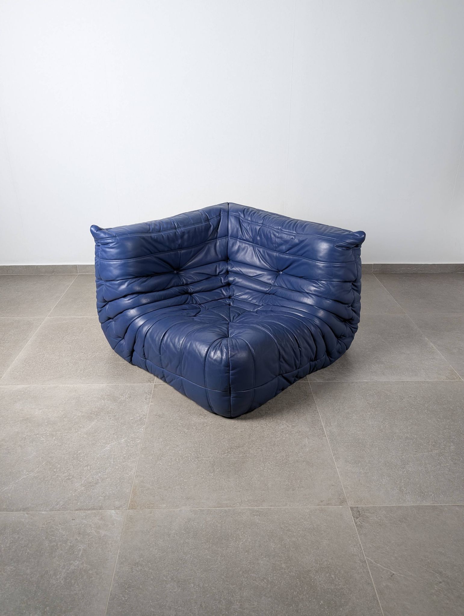 Michel Ducaroy Ligne Roset Blue Leather Togo Corner Sofa France 1980s