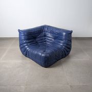 Michel Ducaroy Ligne Roset Blue Leather Togo Corner Sofa France 1980s