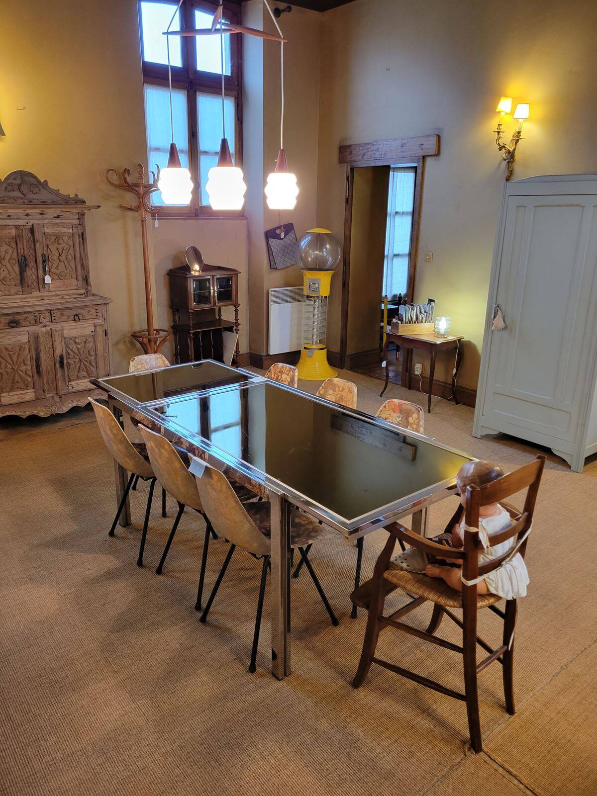 Vintage chrome and glass dining table, Roche Bobois