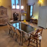 Vintage chrome and glass dining table, Roche Bobois