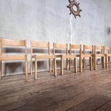 Series of 7 vintage Scandinavian bohemian wooden children's chairs