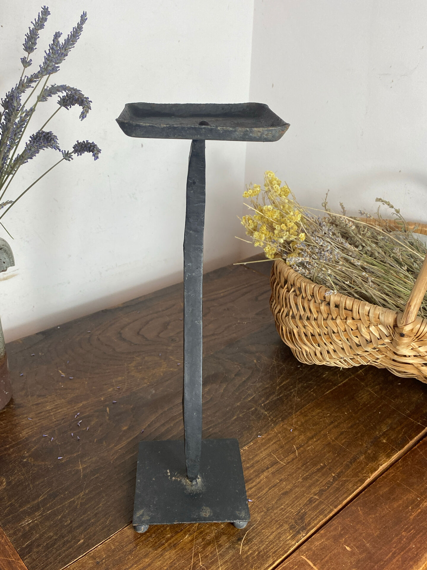 Modernist candlestick in wrought iron